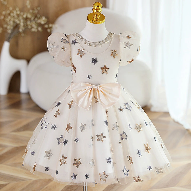 Cute Baby Girl Star Sequins Dress Toddler Pageant First Communion Princess Dress