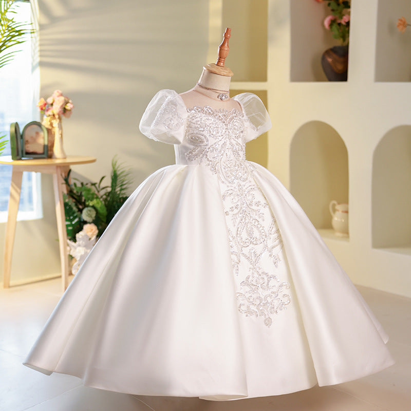 Elegant Baby Broken White Pattern Puff Sleeve Prom Dress Toddler Girl marryshe