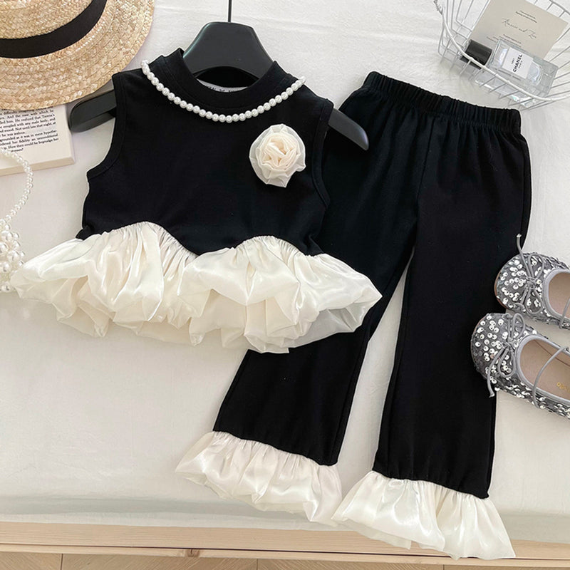 Girls Summer New Ruffle Vest Flared Pants Two-piece Set