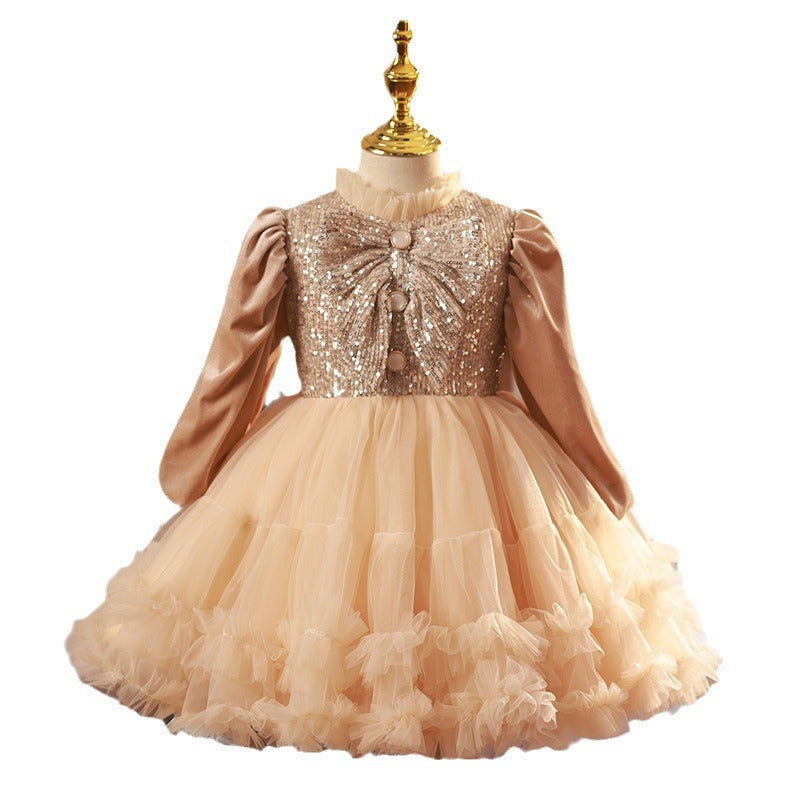 Elegant Baby Girls Gold Sequin Puff Ball Gowns Toddler Girl Party Dresses Elegant Baby Girls Gold Sequin Puff Ball Gowns Toddler Girl Party Dresses