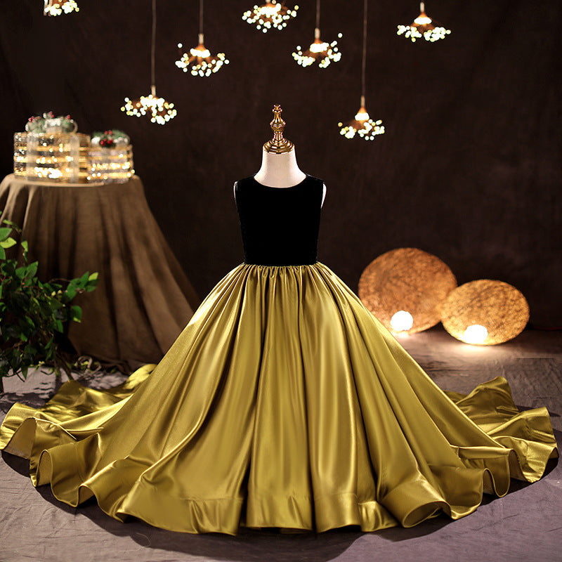 Sweet Baby Girls sleeveless black and gold color tail princess dress marryshe Sweet Baby Girls sleeveless black and gold color tail princess dress marryshe