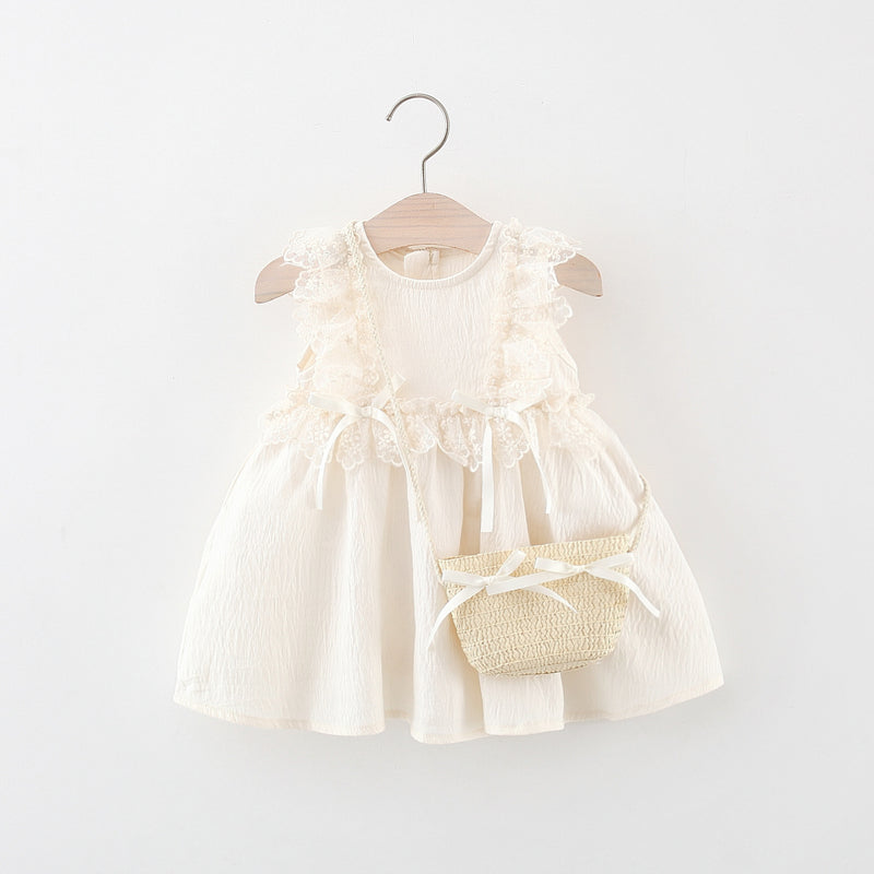 New Summer Girls Solid Color Lace Princess Dress