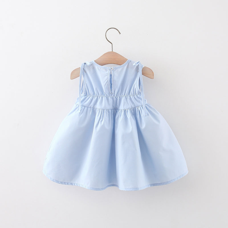 Summer New Girls Solid Color Ruffled Sleeveless Princess Dress