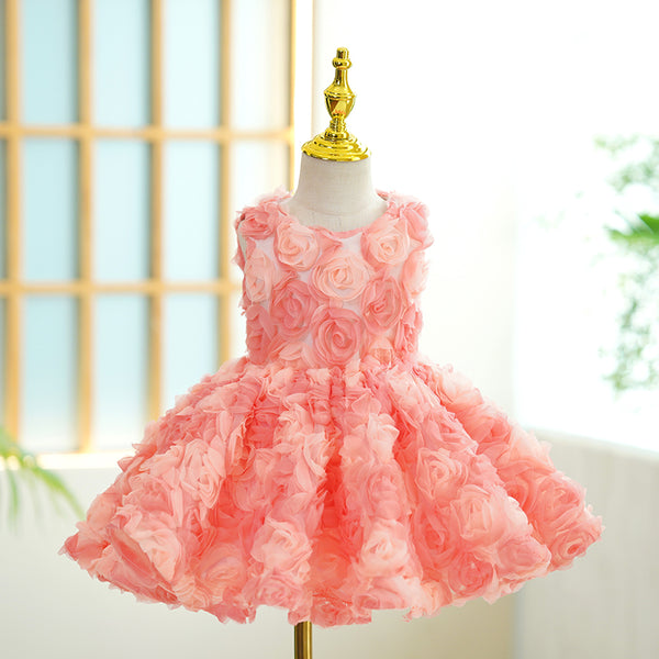 Baby Girl Birthday Pageant Dress Floral Fluffy Princess Dress