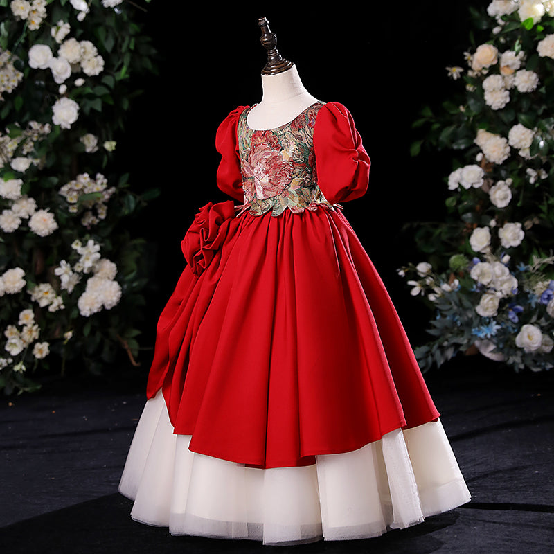 Baby Girl  Red Long Puffy Dress Toddler Birthday Christmas Princess Dress