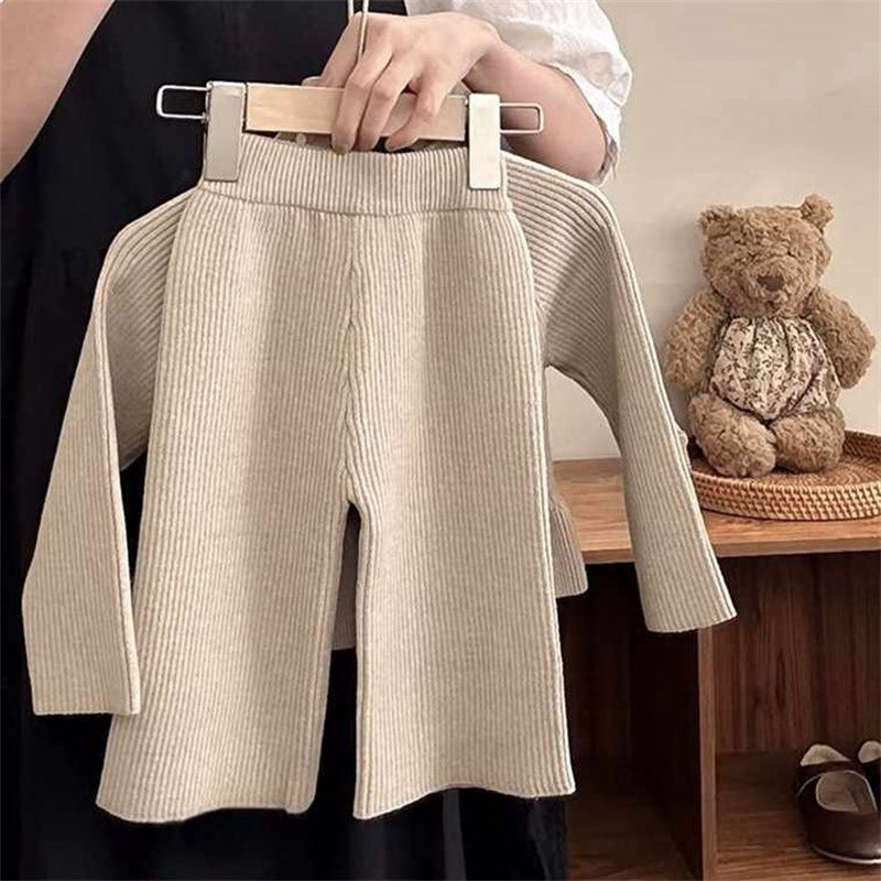 Girls' Autumn Knitted Cardigan Top and Pants Two-Piece Set