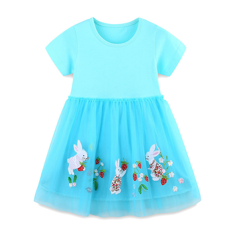 Summer New Style Girls Short Sleeve Embroidered Princess Dress