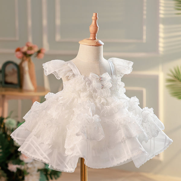 Flower Girl Dress Toddler Prom Dress Pageant White Fluffy Princess Dress