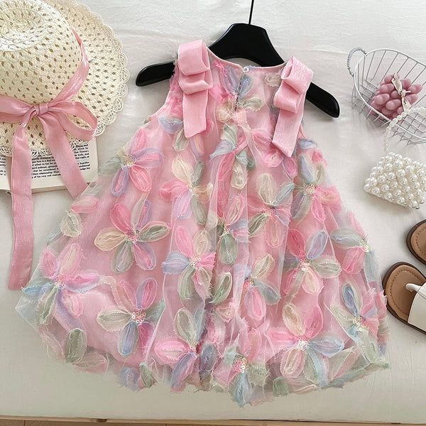 Girls Pink Summer New Vest Princess Dress