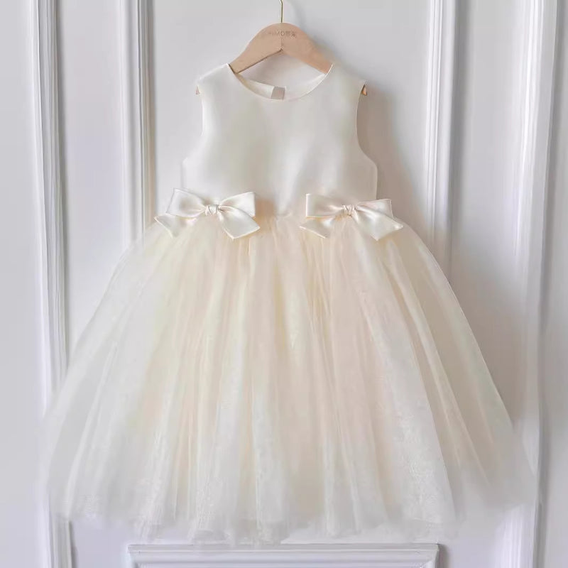 Girls Birthday Sleeveless Princess Dress Children Bow Puffy Dress