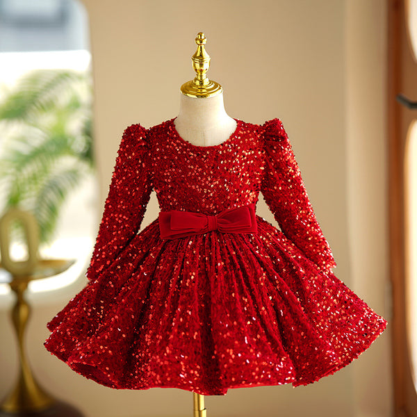 Cute Red Baby Girl Sequins Christmas Dress Toddler Birthday Princess Dress