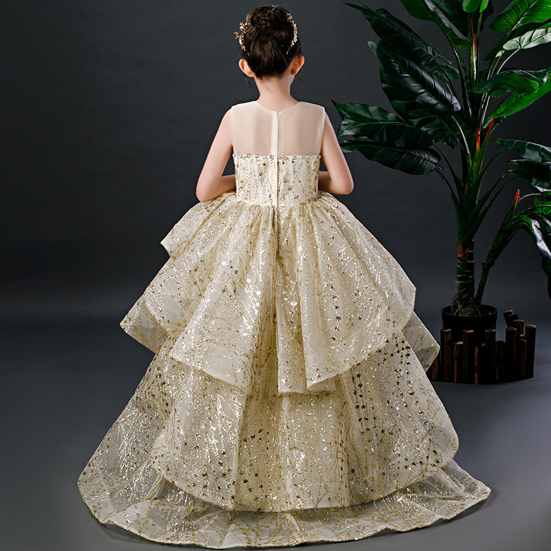 Baby Girl Wedding Dress Trailing Sequin Mesh Princess Dress