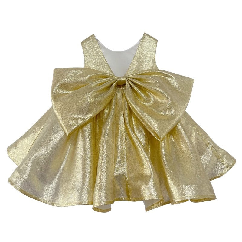 Baby Girl Gold Shiny Sleeveless Bow-knot Pageant Princess Dress