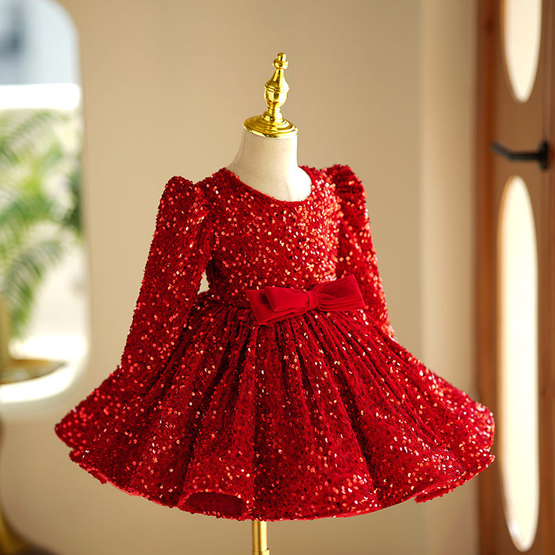 Cute Red Baby Girl Sequins Christmas Dress Toddler Birthday Princess Dress