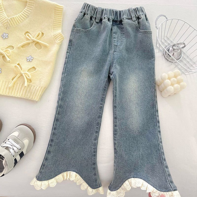 Girls' Autumn Shirt Knitted Vest Flared Pants Three-Piece Set