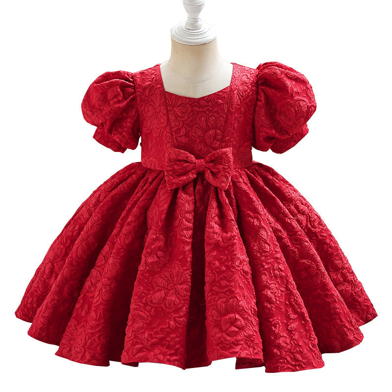 French Birthday Dress Puff Sleeves Bowknot Cute Princess Dress