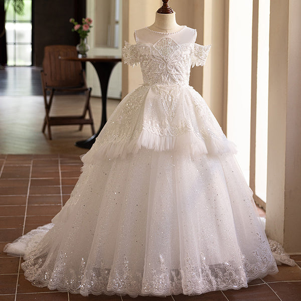 Children's Birthday Dress Girls White Princess Dress