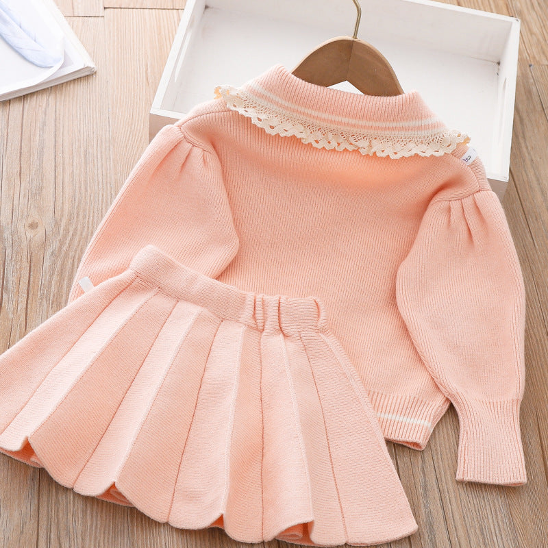 Cute Baby Girl Carrot Printed  Sweater Two Piece Dress