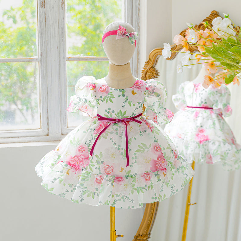 Baby Cute Communion Princess Dress Girl Birthday Print Dress