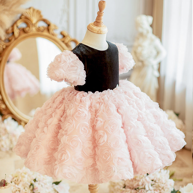 Elegant Baby Pink Puff Birthday Princess Dress Toddler Flower Girl Dresses