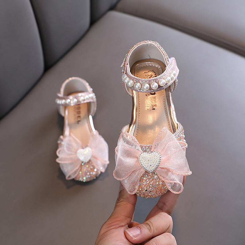 Girls Cute Pearl Princess Leather Shoes