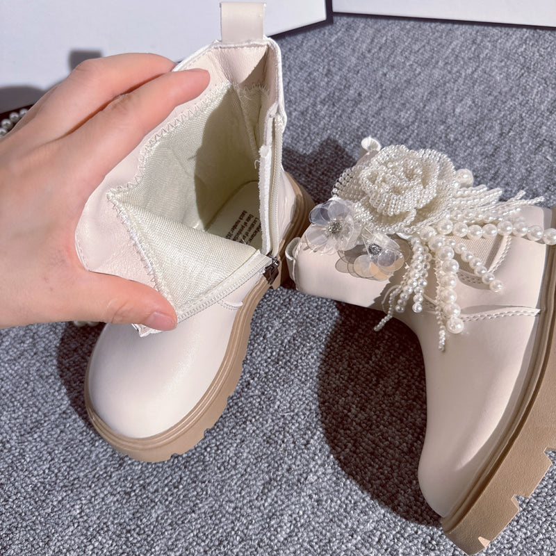 Girls' New Princess Pearl Tassel Martin Boots