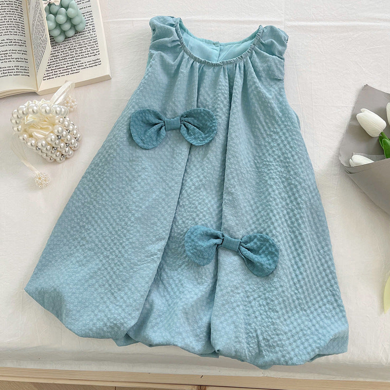 Summer New Girls Sleeveless Bow Vest Shorts Two-piece Suit