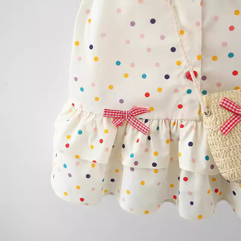 Summer New Girls Polka Dot Printed Cotton Dress