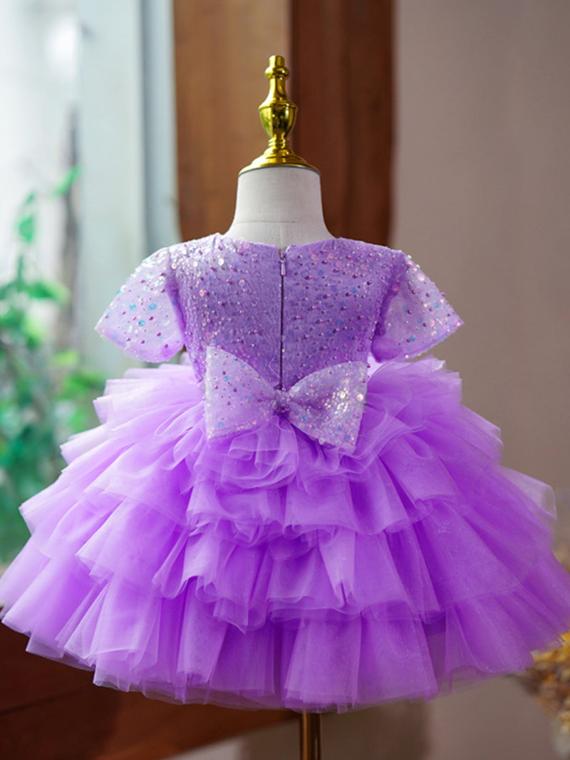 Baby Girl  Fluffy Dress Purple Sequins Toddler  Birthday Princess Dress