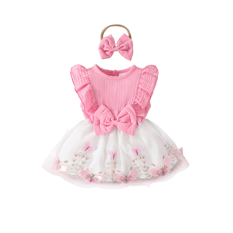 Baby Cute Sleeveless Dress Girls Pink Bow Dress