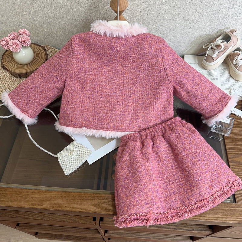 Girls' New Winter Jacket and Skirt Two-piece Suit