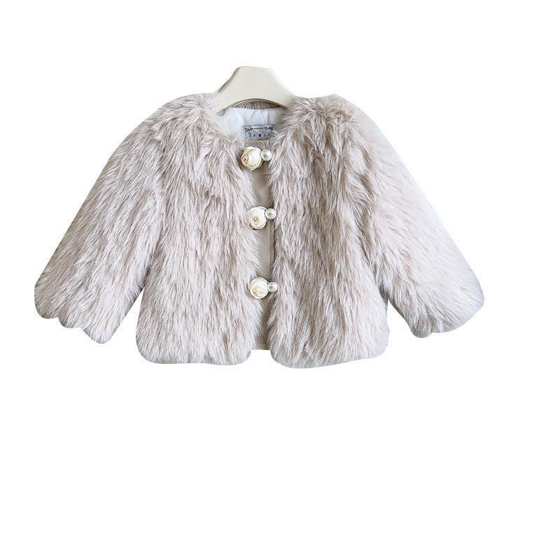 Girls' Winter Warm Faux Fur Vintage Coat