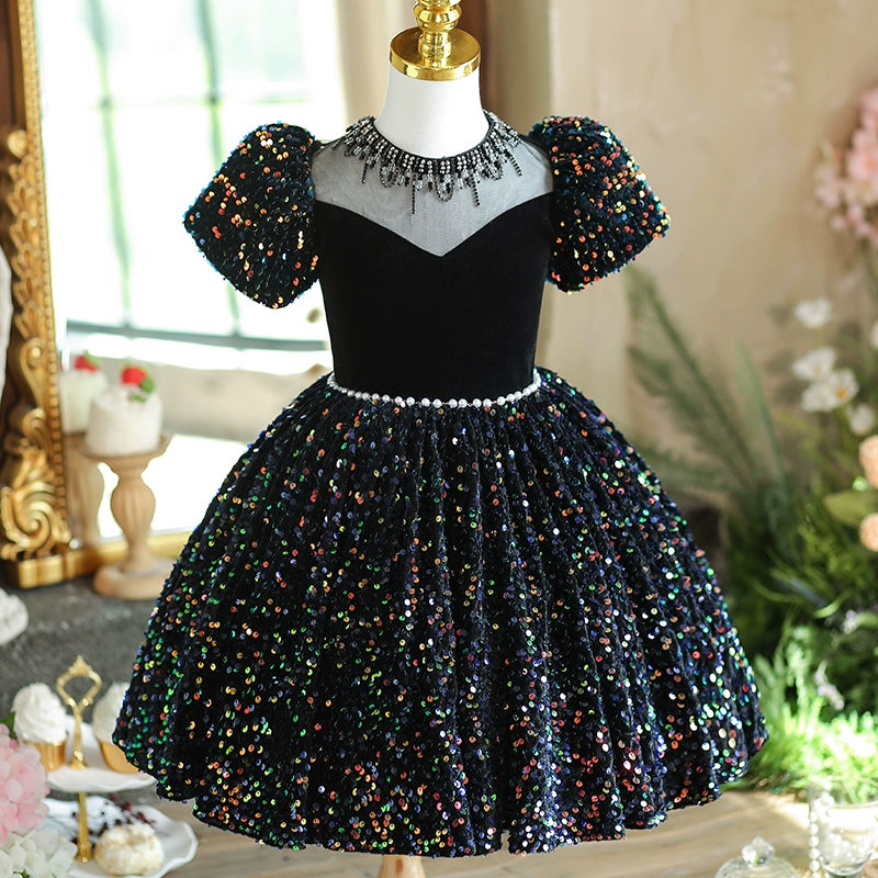 Flower Girl Dress Black Sequined Dress Toddler Birthday Party Formal Dress Flower Girl Dress Black Sequined Dress Toddler Birthday Party Formal Dress