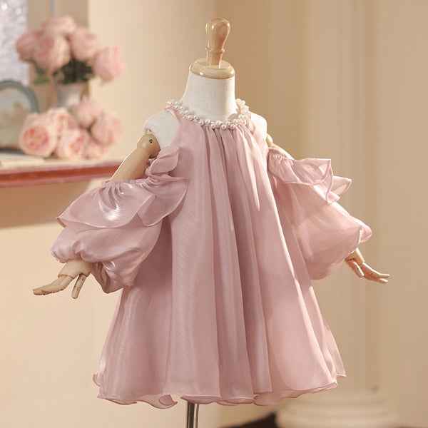 Baby Girl Birthday Communion Dress Pearl Neck Off Shoulder Princess Dress