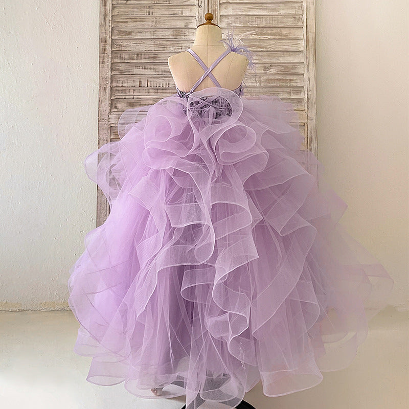 Elegant Baby Girls Purple Lace Mesh Strap Princess Dress Toddler Performance Puff Dress, Purple / 7-8 Years (140cm) Elegant Baby Girls Purple Lace Mesh Strap Princess Dress Toddler Performance Puff Dress, Purple / 7-8 Years (140cm)