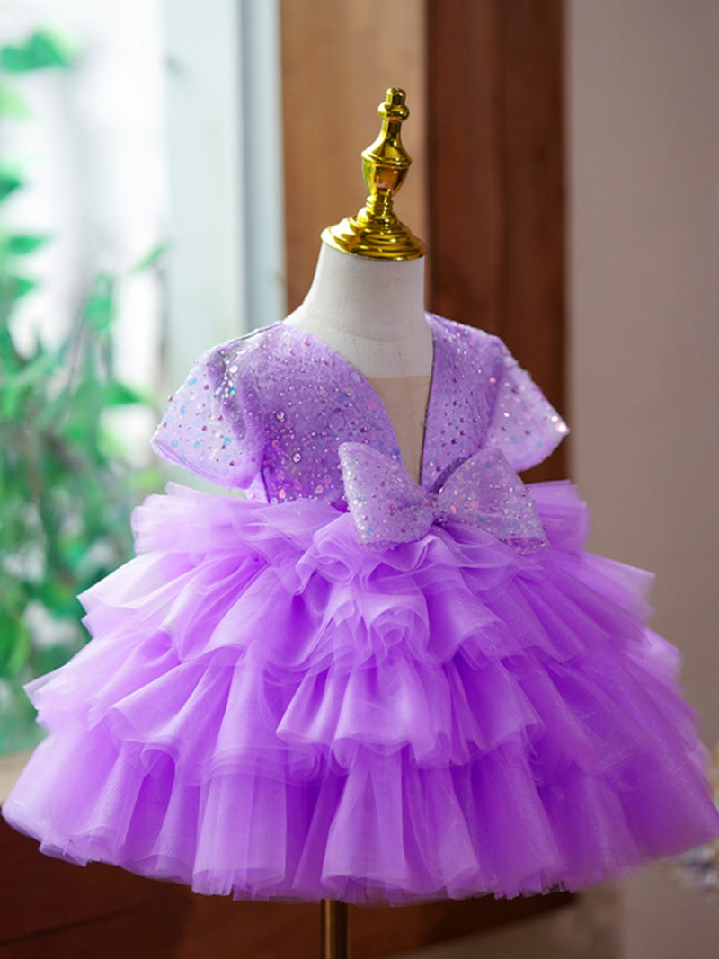 Baby Girl  Fluffy Dress Purple Sequins Toddler  Birthday Princess Dress