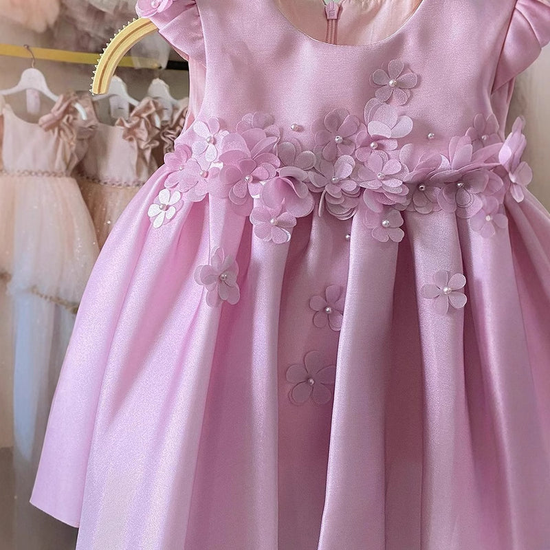 Baby Birthday Princess Dress Toddler Communion Dress Flower Girl Wedding Pink Dress