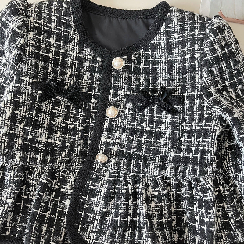 Girls' Spring New Round Neck Princess Plaid Jacket