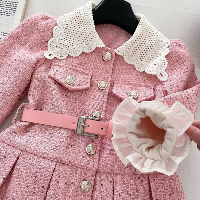 Girls' Winter New Fleece-lined Coat Dress