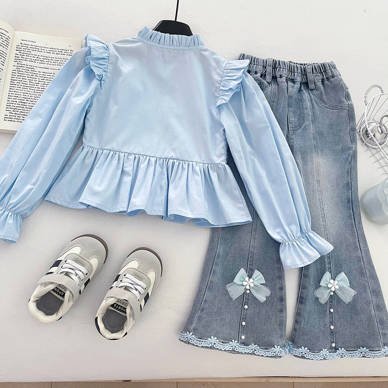 Girls Autumn Top and Flared Pants Two-piece Set