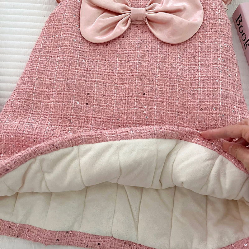 Girls' Winter Bow-Tie Coat Vest Dress Two-Piece Set