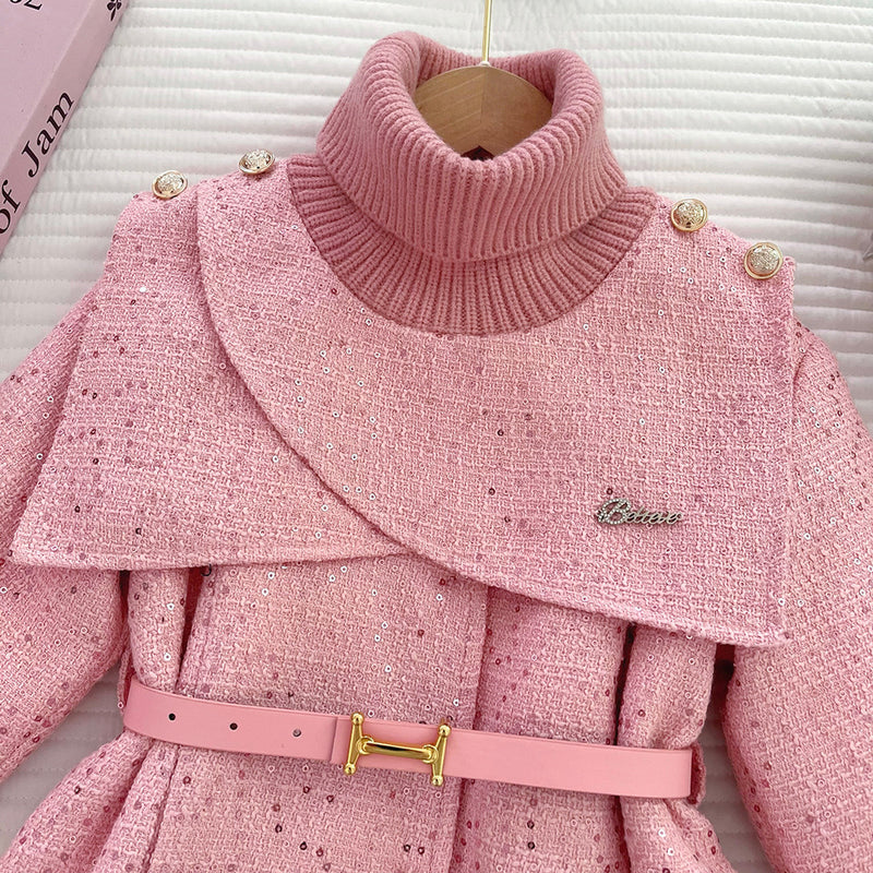Girls New Winter Warm Round Neck Coat