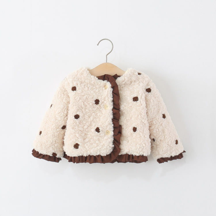 Girls' Winter Polka Dot Lace Warm Coat
