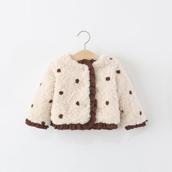 Girls' Winter Polka Dot Lace Warm Coat