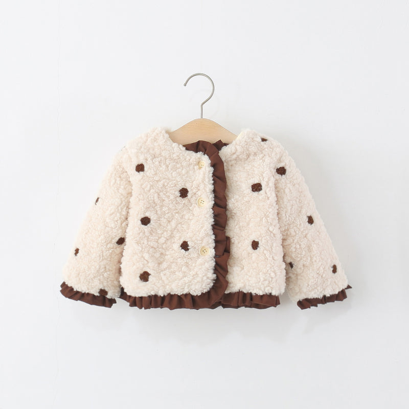 Girls' Winter Polka Dot Lace Warm Coat