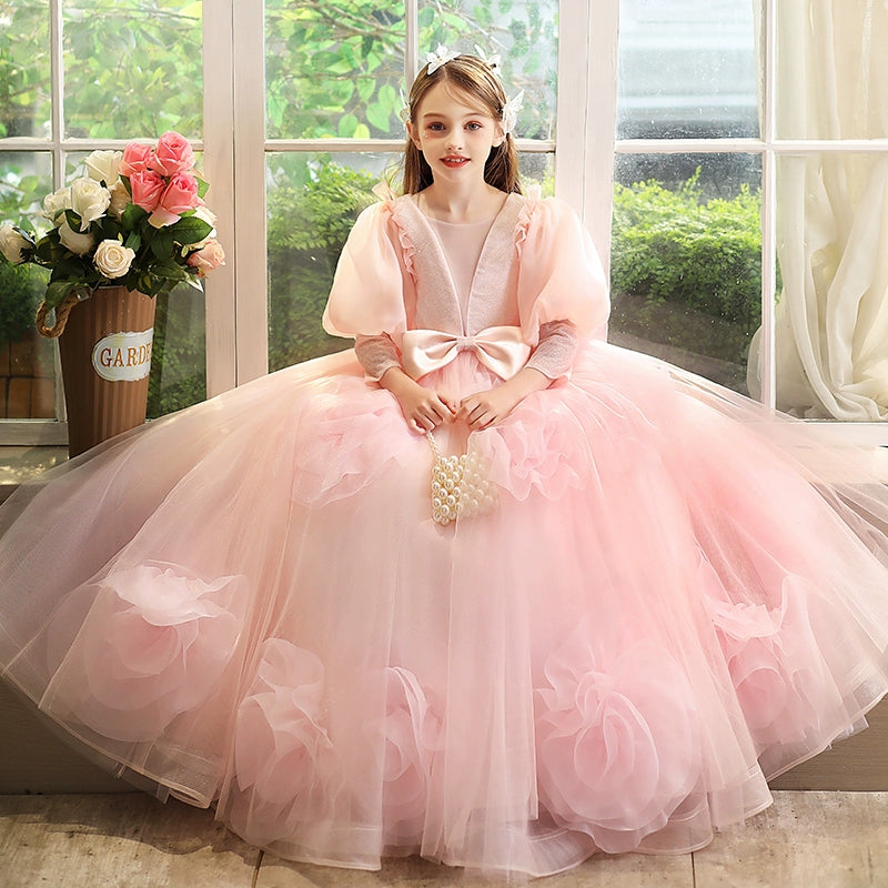Luxurious Girls Pageant Flower Dress Toddler Birthday Christmas Princess Dress, Pink / 7-8 Years (140cm)