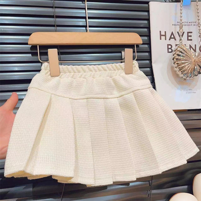 Girls' Mesh Spliced Jacket and Pleated Skirt Two-Piece Set