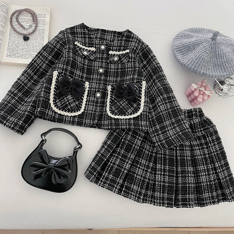 Girls' Autumn New Plaid Jacket and Short Skirt Two-piece Suit