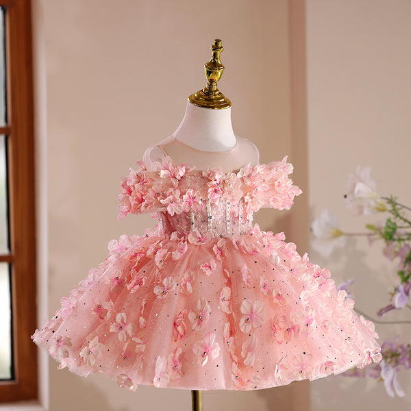 Girls Flower Birthday Princess Dress Flower Girl Puffy Dress