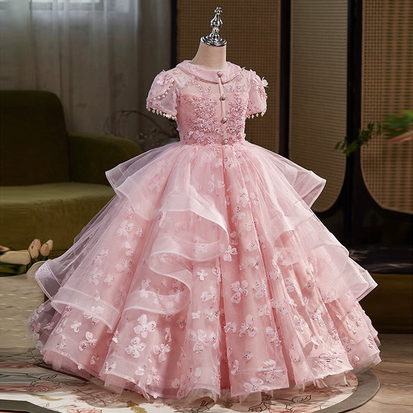 Girls Pink Birthday Princess Dress Children's Ball Puffy Dress